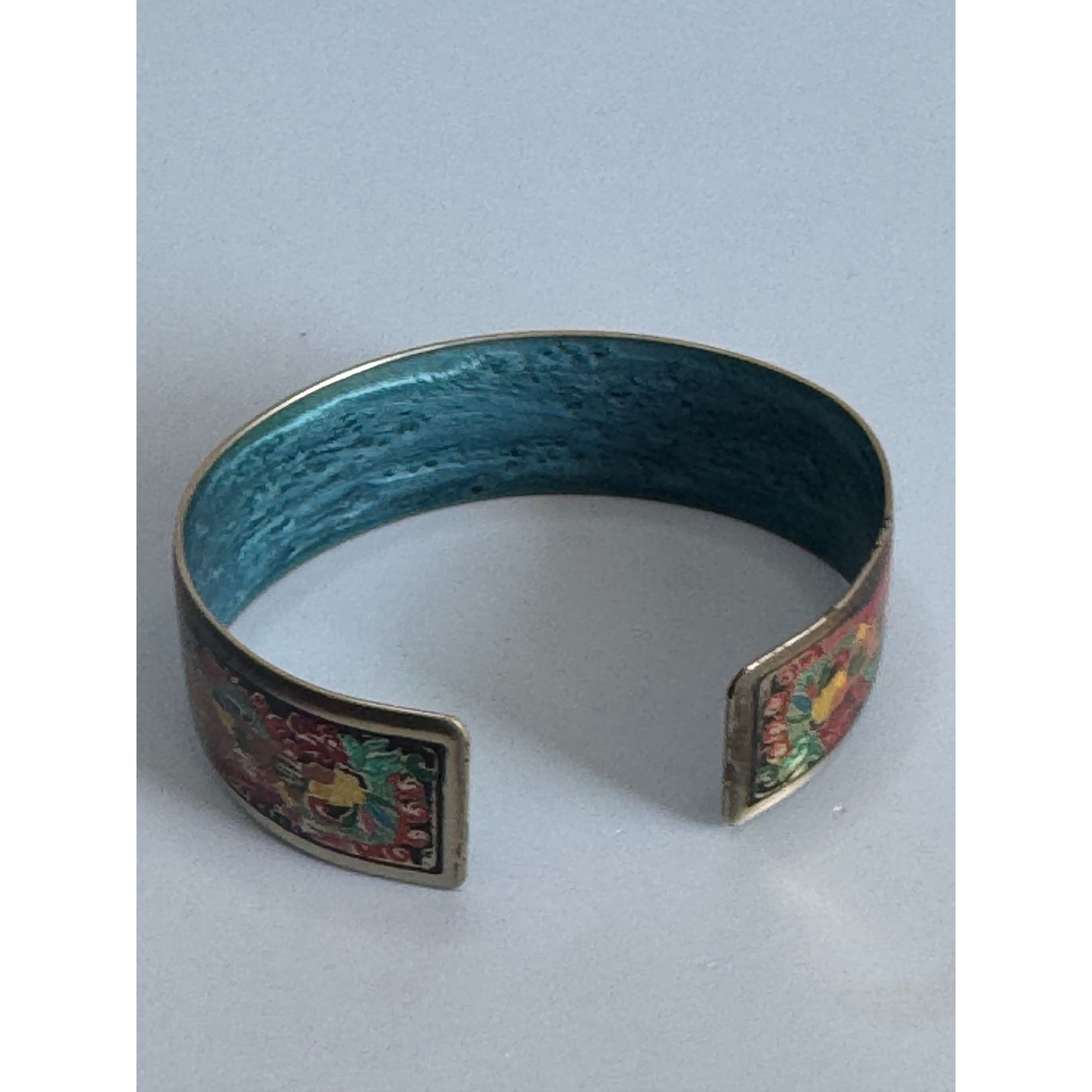 Designer-Signed Fernandez Mayan Aztec Design Cuff Bracelet Multicolor 7" x 3/4"