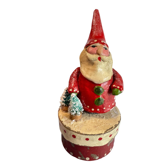 2005 Penny Mcallister Paper Mache Santa Trinket Box Christmas Figurine Folk Art