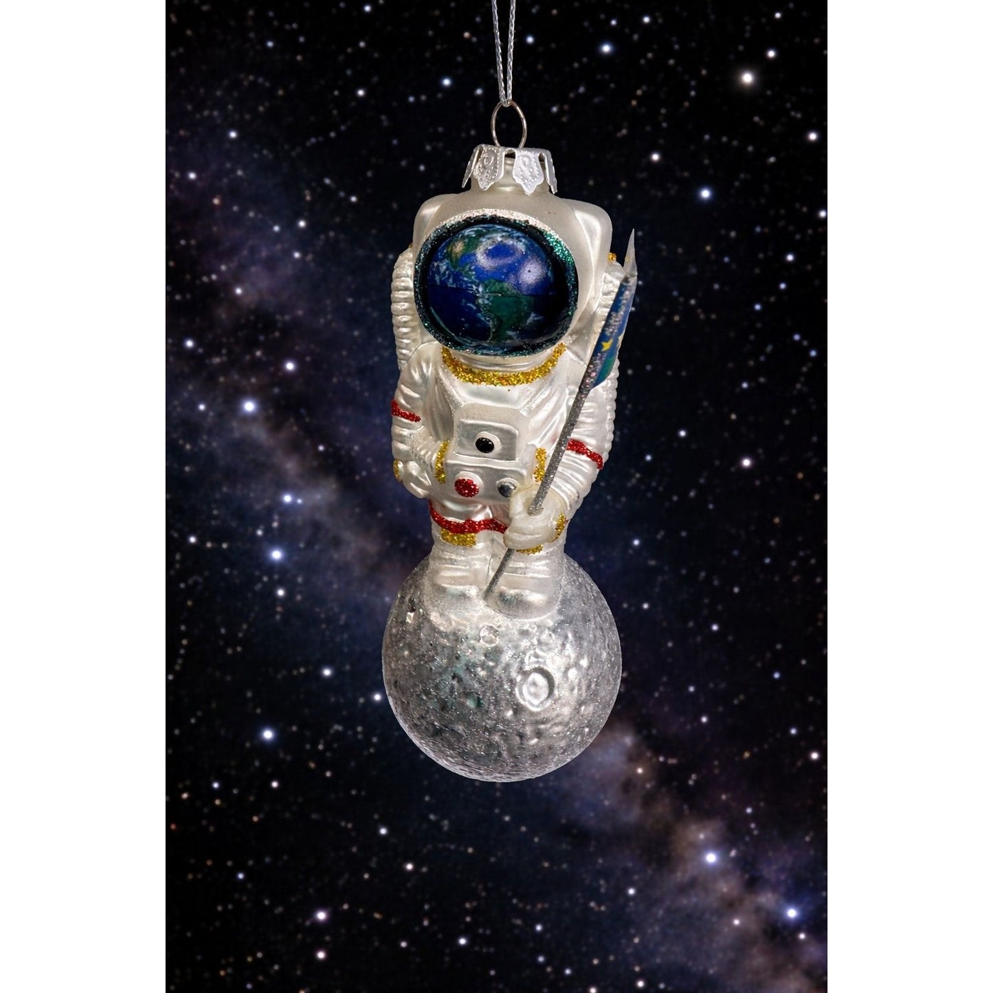 Ashland Glass Astronaut Ornament Earth Helmet Peace On Earth Flag 6"