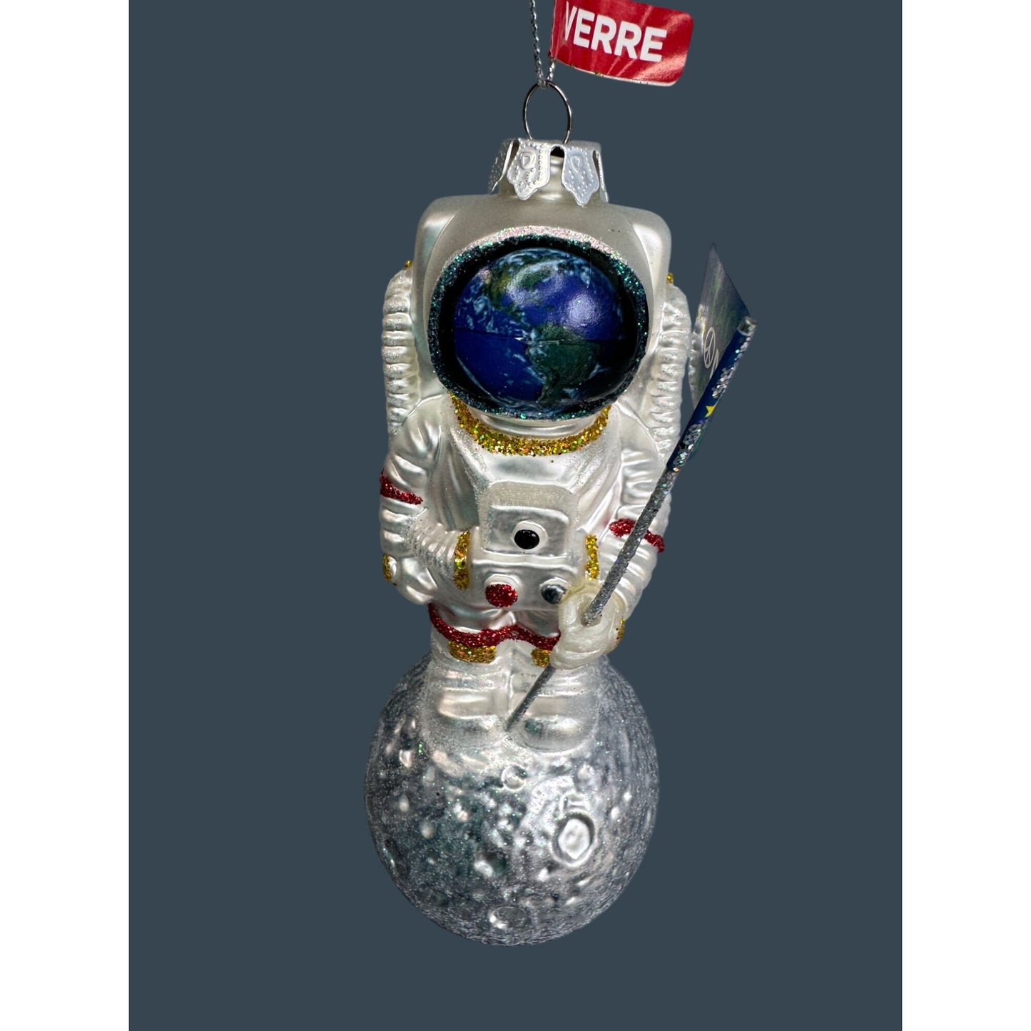 Ashland Glass Astronaut Ornament Earth Helmet Peace On Earth Flag 6"