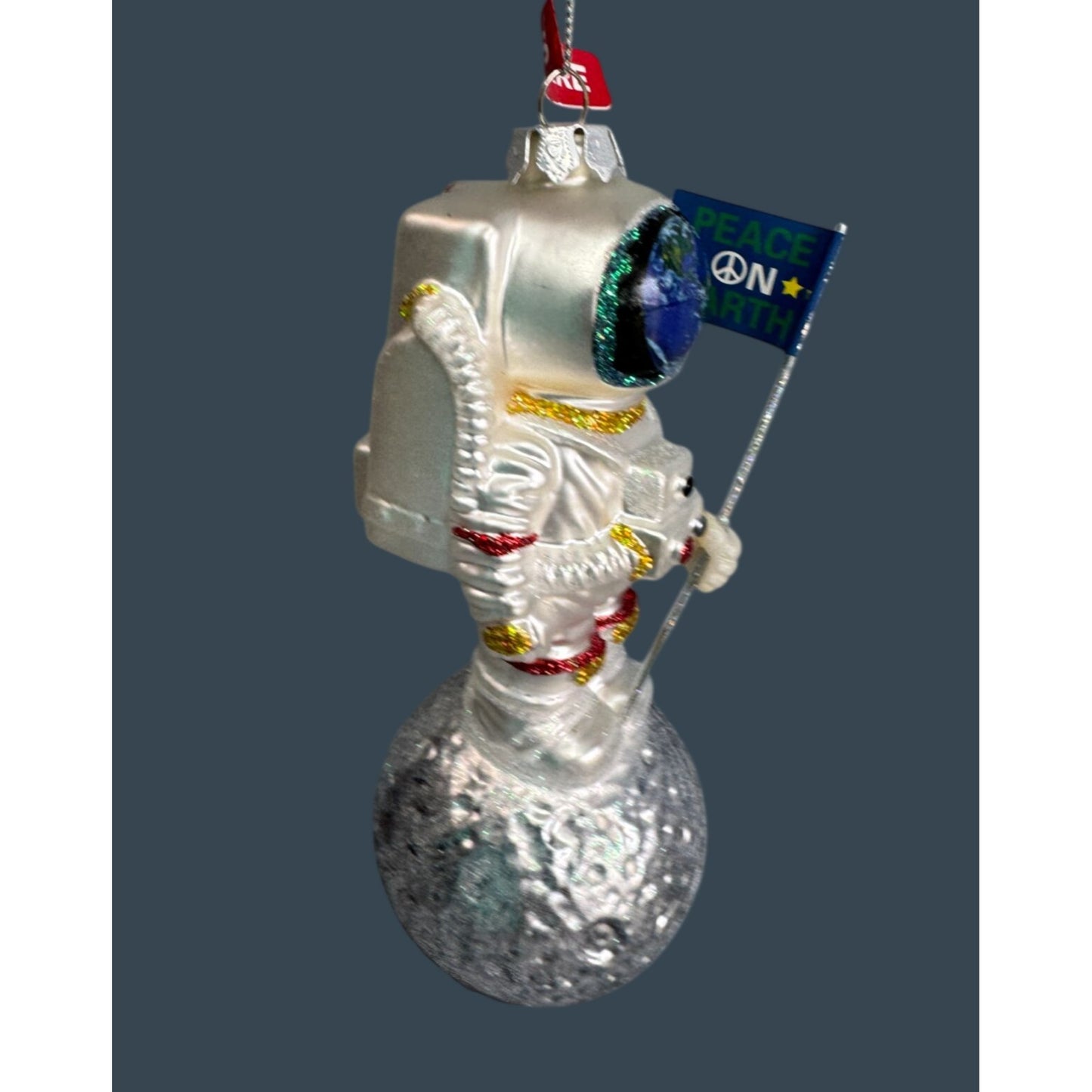 Ashland Glass Astronaut Ornament Earth Helmet Peace On Earth Flag 6"