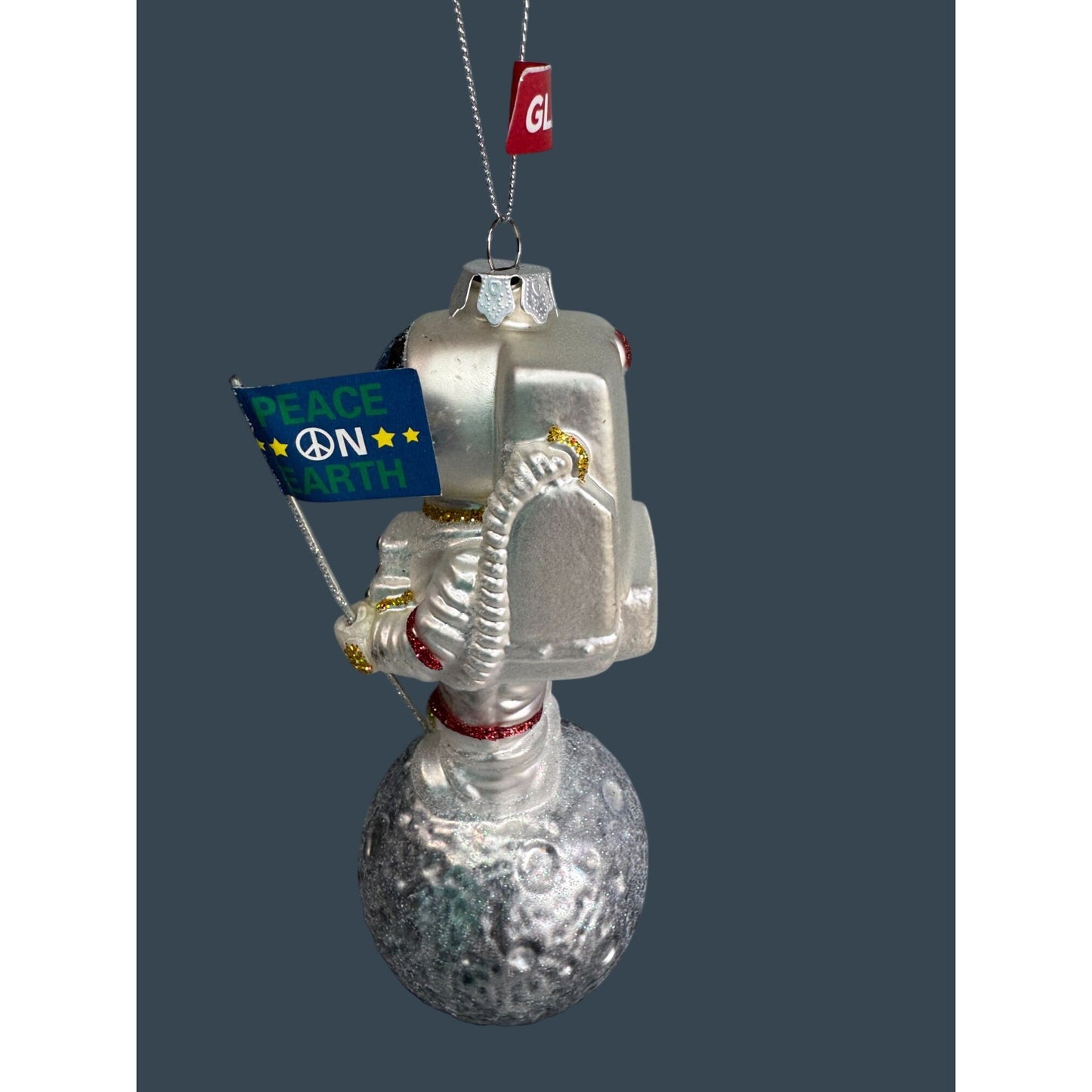 Ashland Glass Astronaut Ornament Earth Helmet Peace On Earth Flag 6"