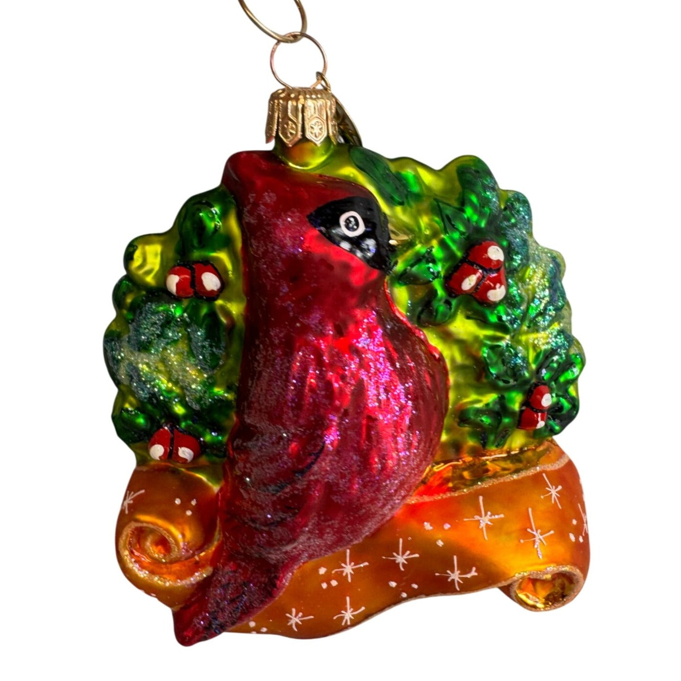 Radko Songs Of Christmas Cardinal In Holly Wreath Glass Ornament 5" Poland 2000