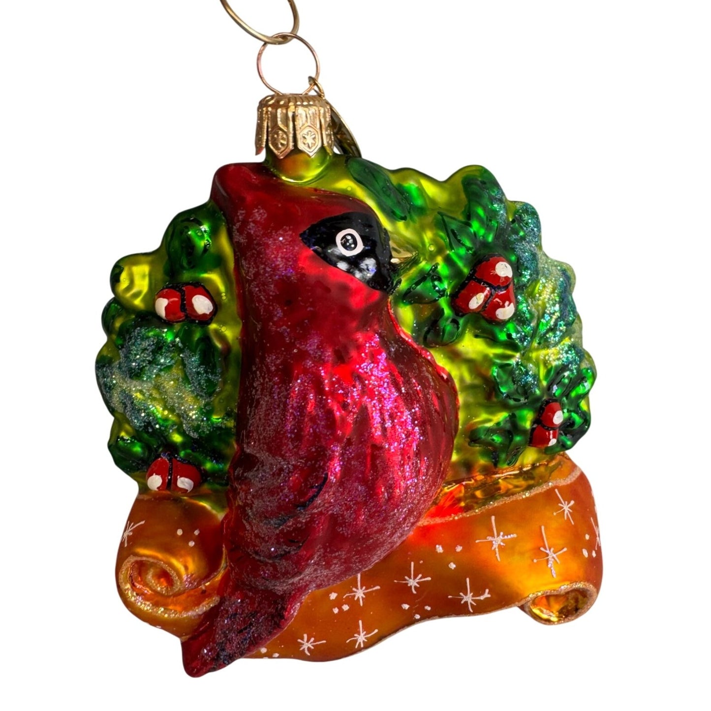 Radko Songs Of Christmas Cardinal In Holly Wreath Glass Ornament 5" Poland 2000