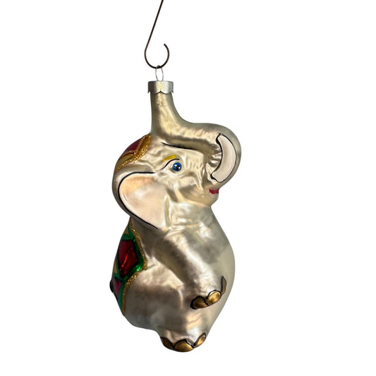 Rauch Blown Glass Circus Elephant Ornament Silver Multicolor 6 Inch Collectible