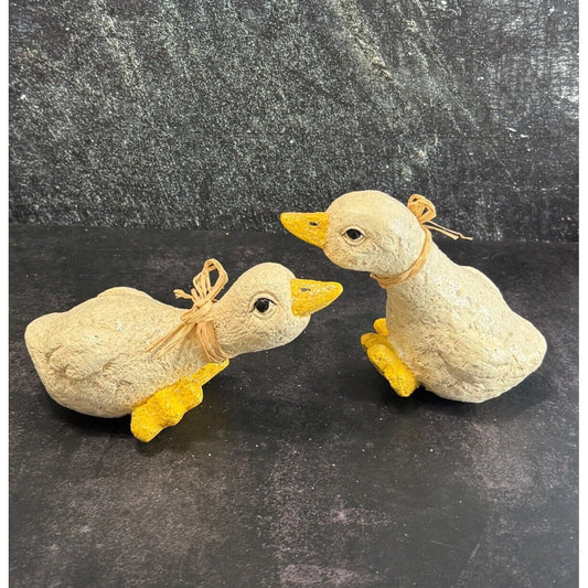 Vintage Enesco Baby Duck Figurines With Ribbons & Glitter 6" Long Easter Decor