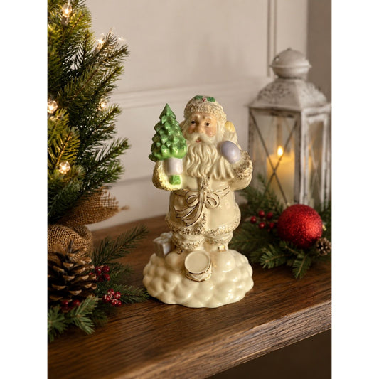 Lenox Ivory Gold Santa Figurine Christmas Tree Teddy Bear 7" Holiday Decor