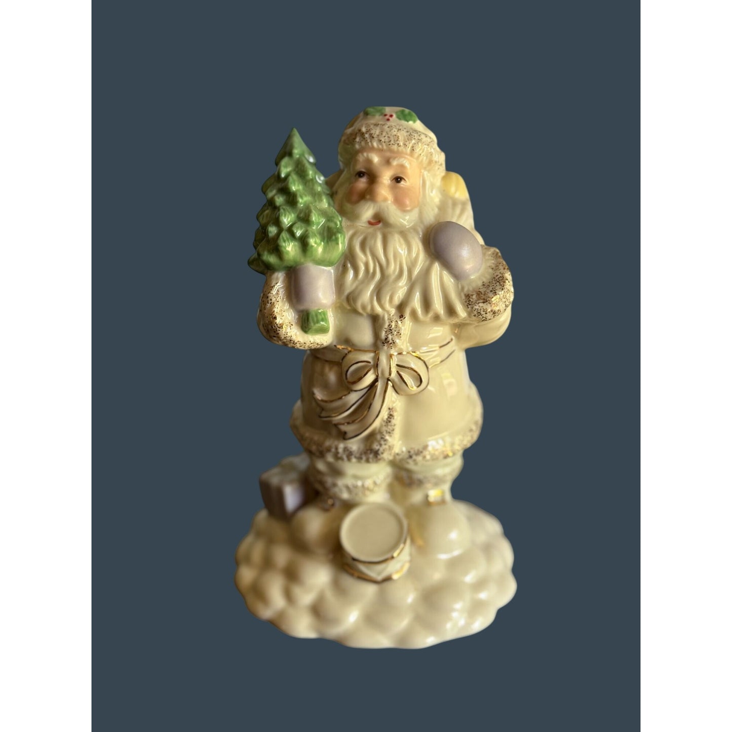 Lenox Ivory Gold Santa Figurine Christmas Tree Teddy Bear 7" Holiday Decor