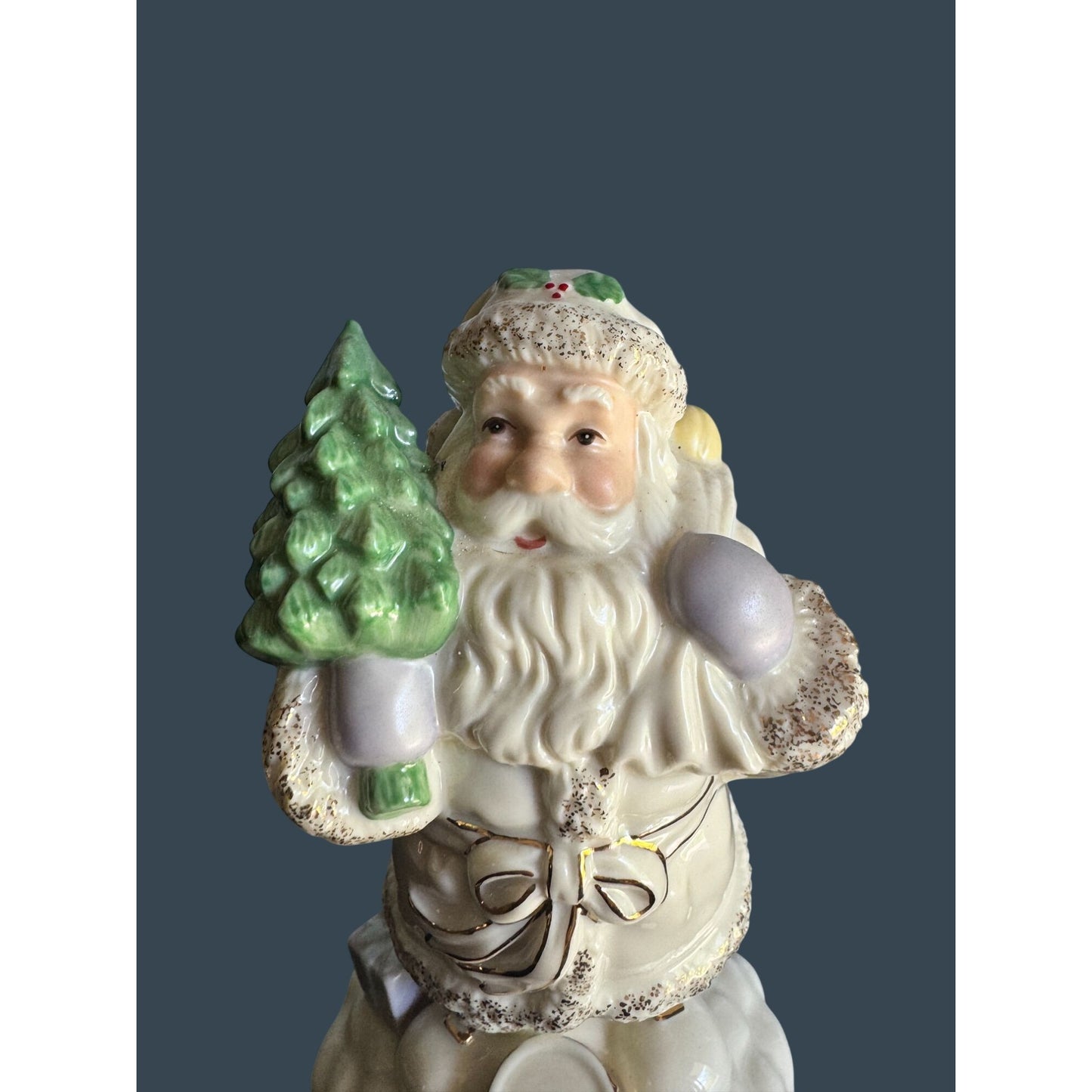 Lenox Ivory Gold Santa Figurine Christmas Tree Teddy Bear 7" Holiday Decor