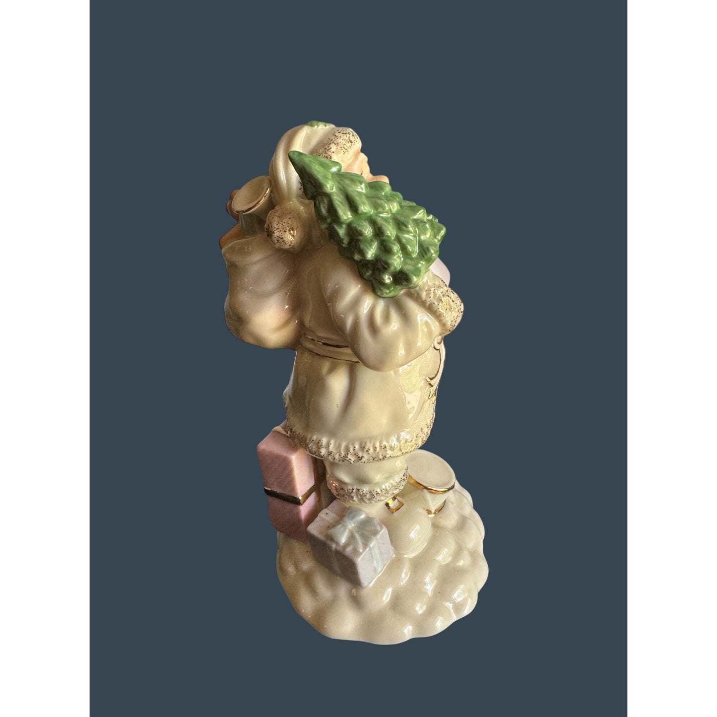 Lenox Ivory Gold Santa Figurine Christmas Tree Teddy Bear 7" Holiday Decor