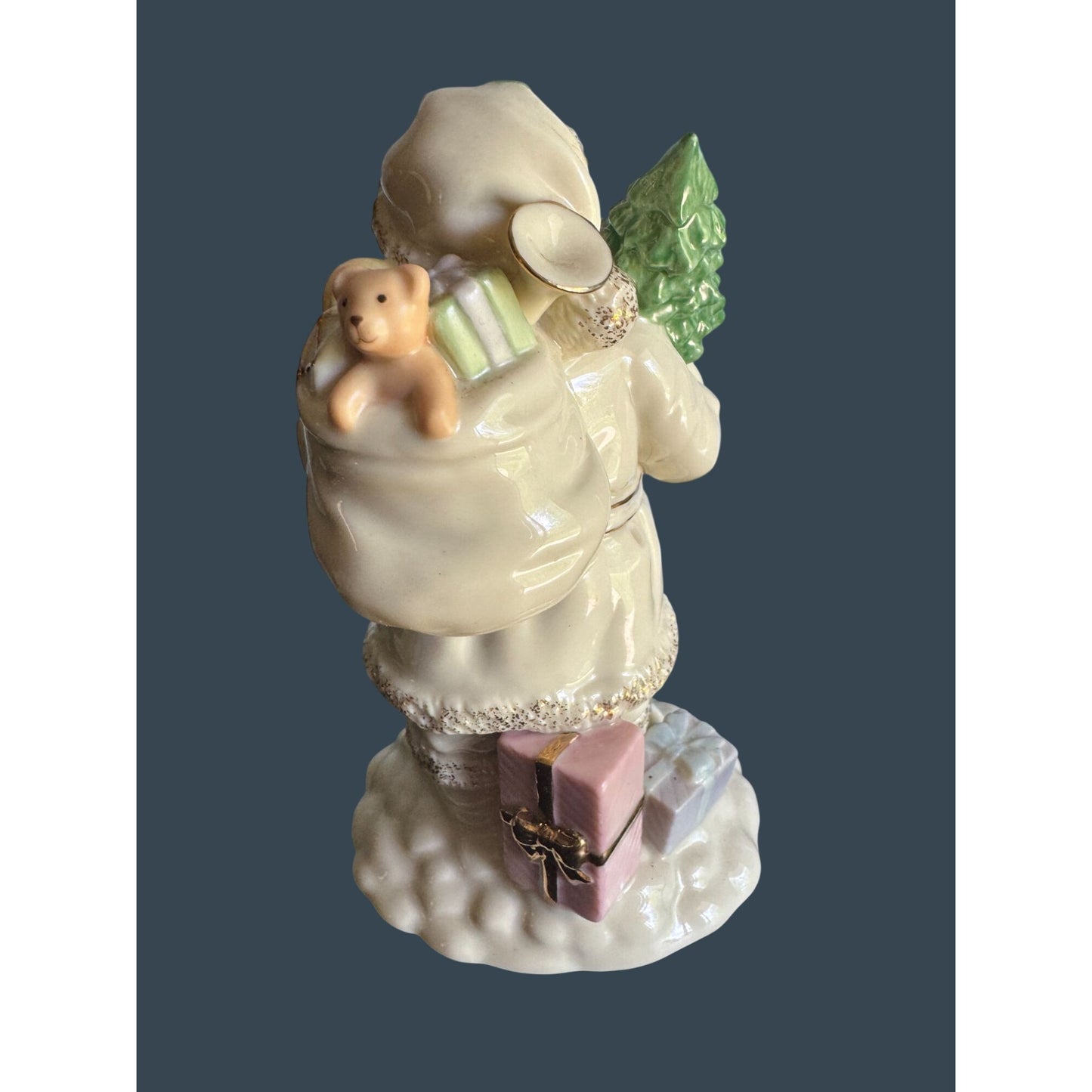 Lenox Ivory Gold Santa Figurine Christmas Tree Teddy Bear 7" Holiday Decor