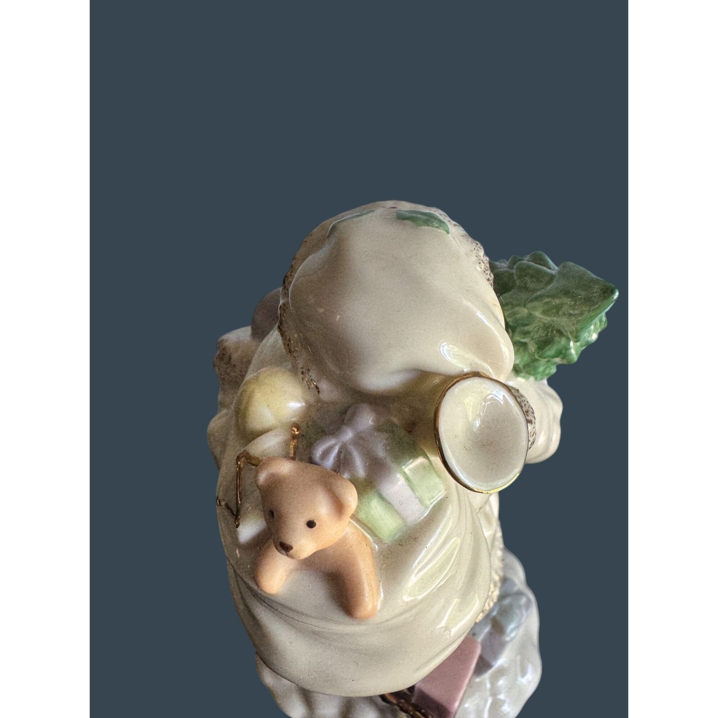 Lenox Ivory Gold Santa Figurine Christmas Tree Teddy Bear 7" Holiday Decor