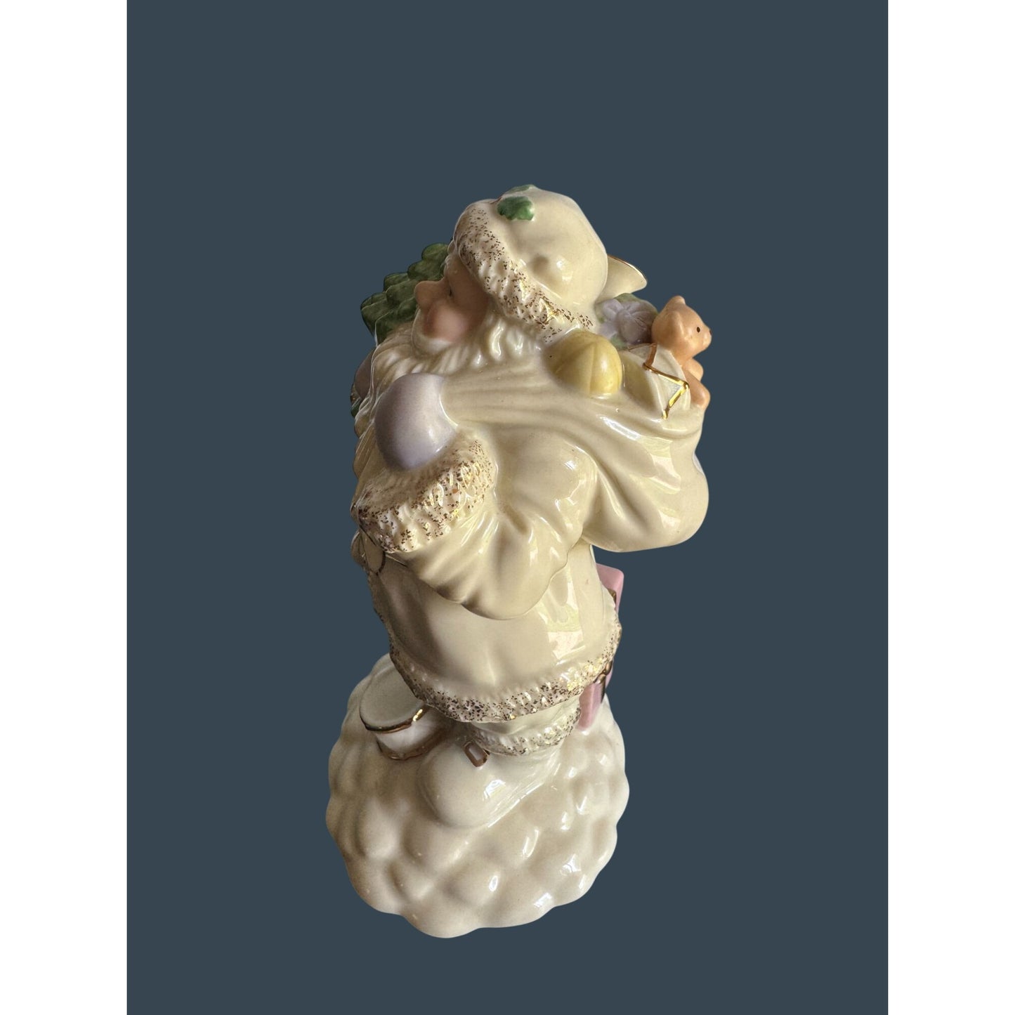 Lenox Ivory Gold Santa Figurine Christmas Tree Teddy Bear 7" Holiday Decor