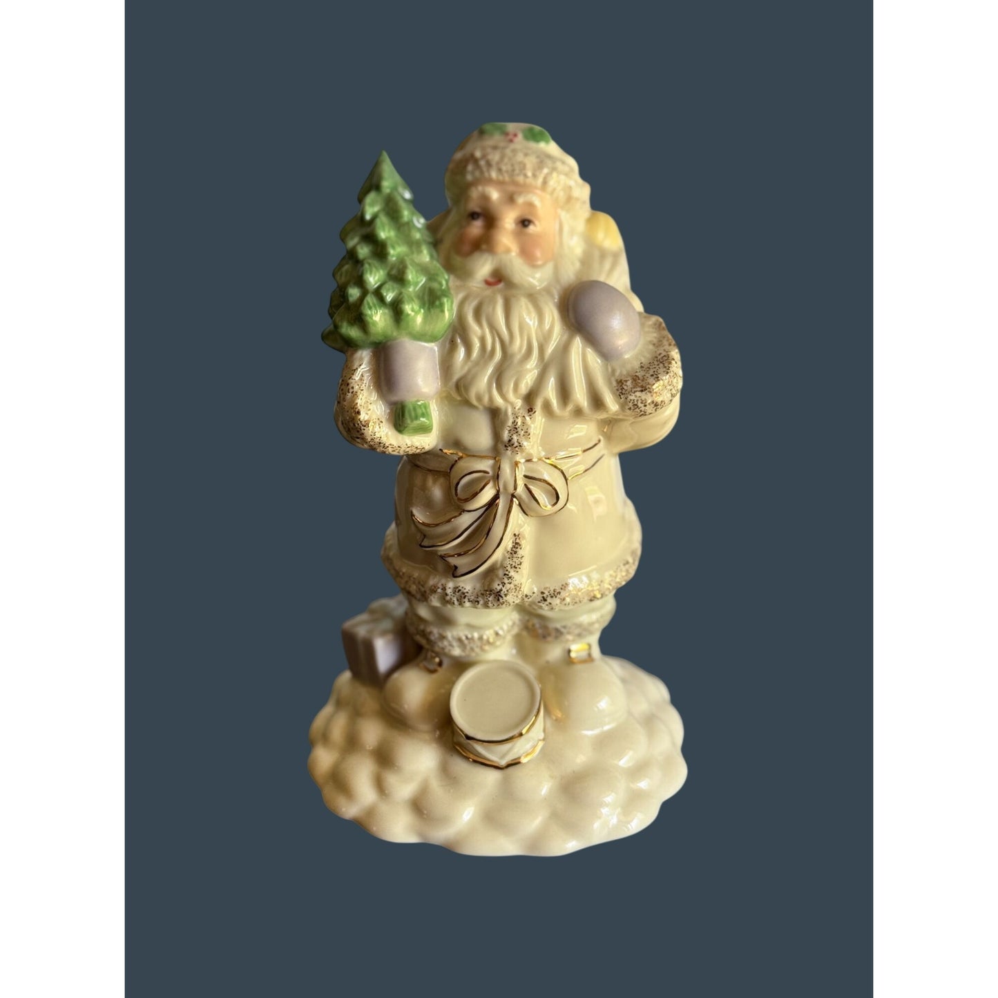 Lenox Ivory Gold Santa Figurine Christmas Tree Teddy Bear 7" Holiday Decor