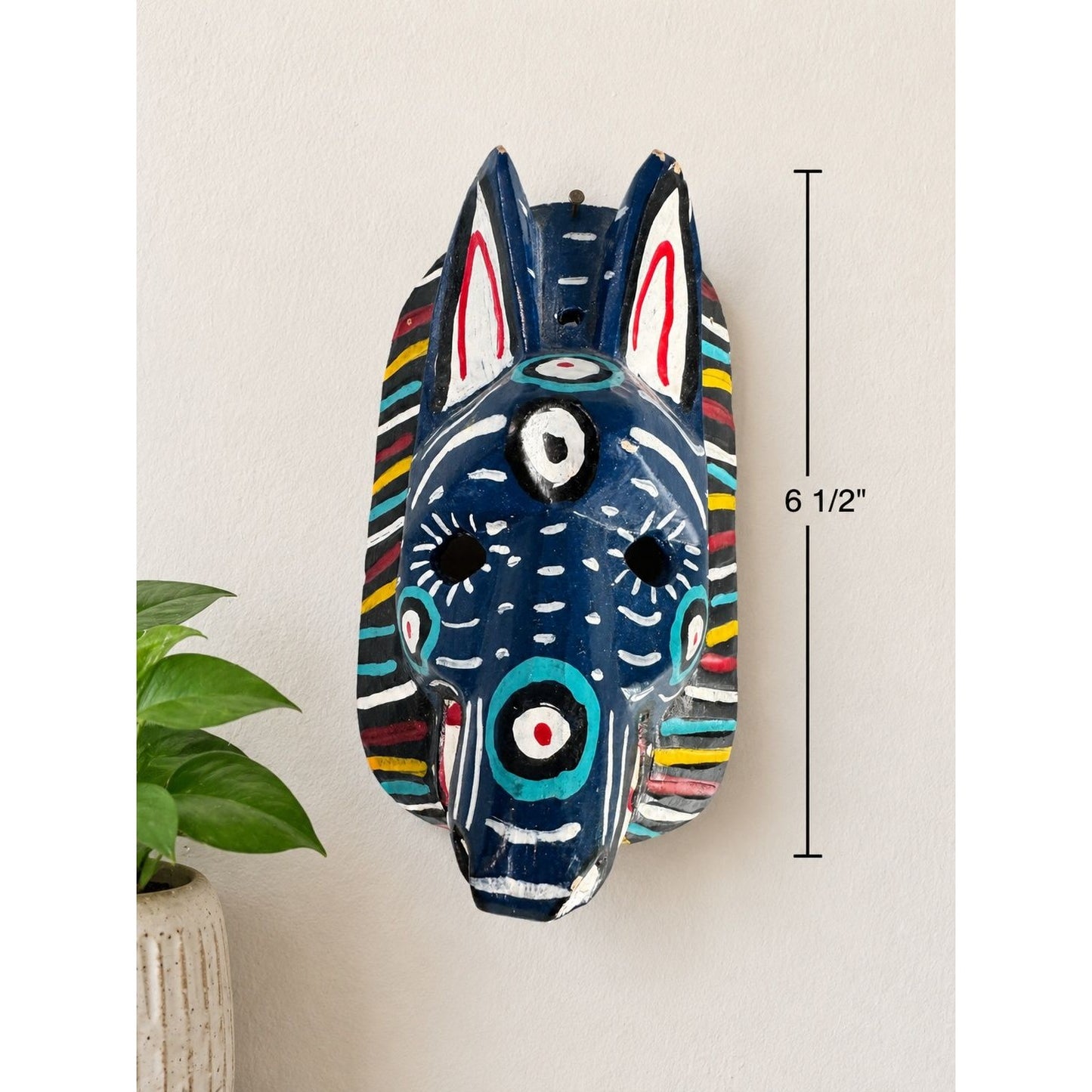 Mayan Dance Of The Animals Wood Mask Hand Painted Folk Art Wall Hanging 6 1/2"