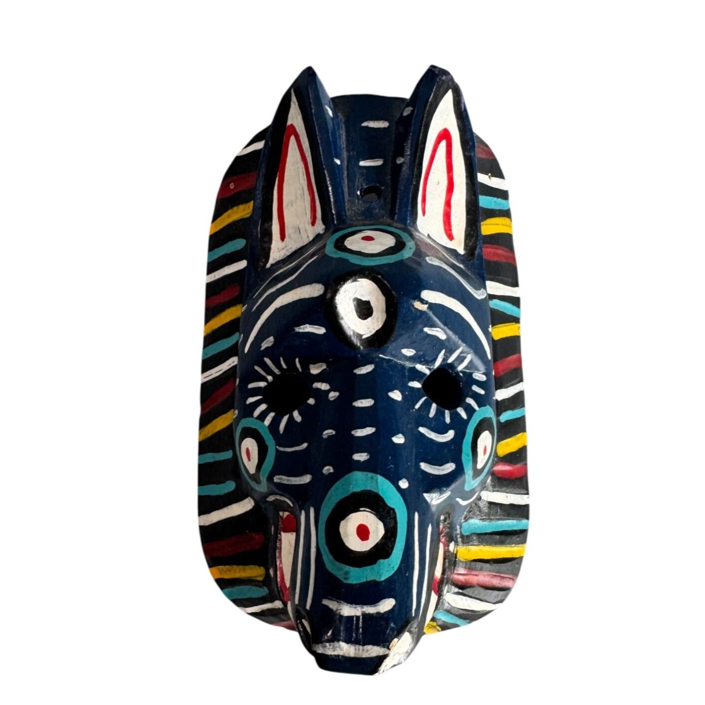Mayan Dance Of The Animals Wood Mask Hand Painted Folk Art Wall Hanging 6 1/2"