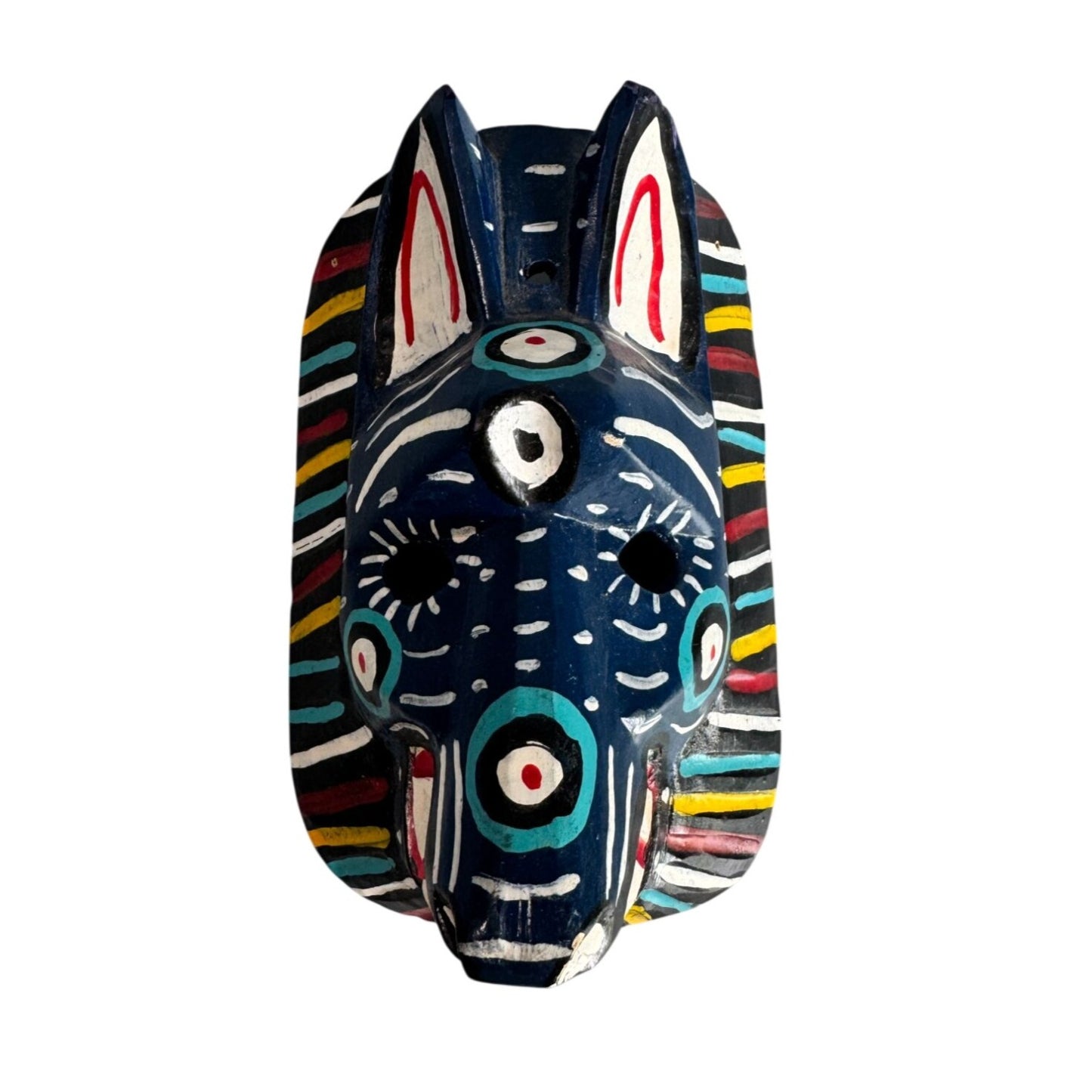 Mayan Dance Of The Animals Wood Mask Hand Painted Folk Art Wall Hanging 6 1/2"