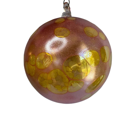 Hand-Blown Glass Spirit Ornament Pink Iridescent Yellow Bubbles 3 3/4"