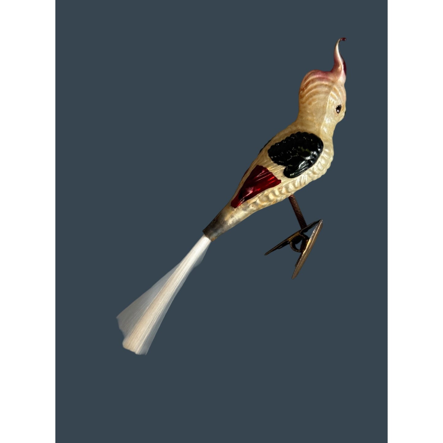 Vintage German Glass Cockatiel Clip Bird Ornament Spun Glass Tail Rare 6"