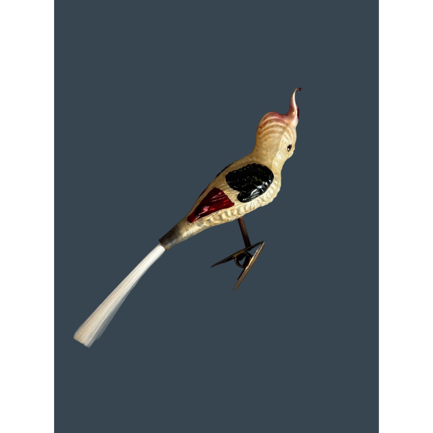 Vintage German Glass Cockatiel Clip Bird Ornament Spun Glass Tail Rare 6"