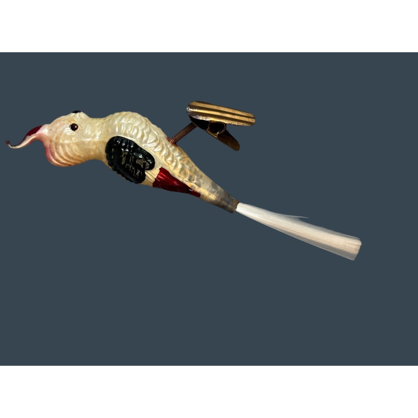 Vintage German Glass Cockatiel Clip Bird Ornament Spun Glass Tail Rare 6"