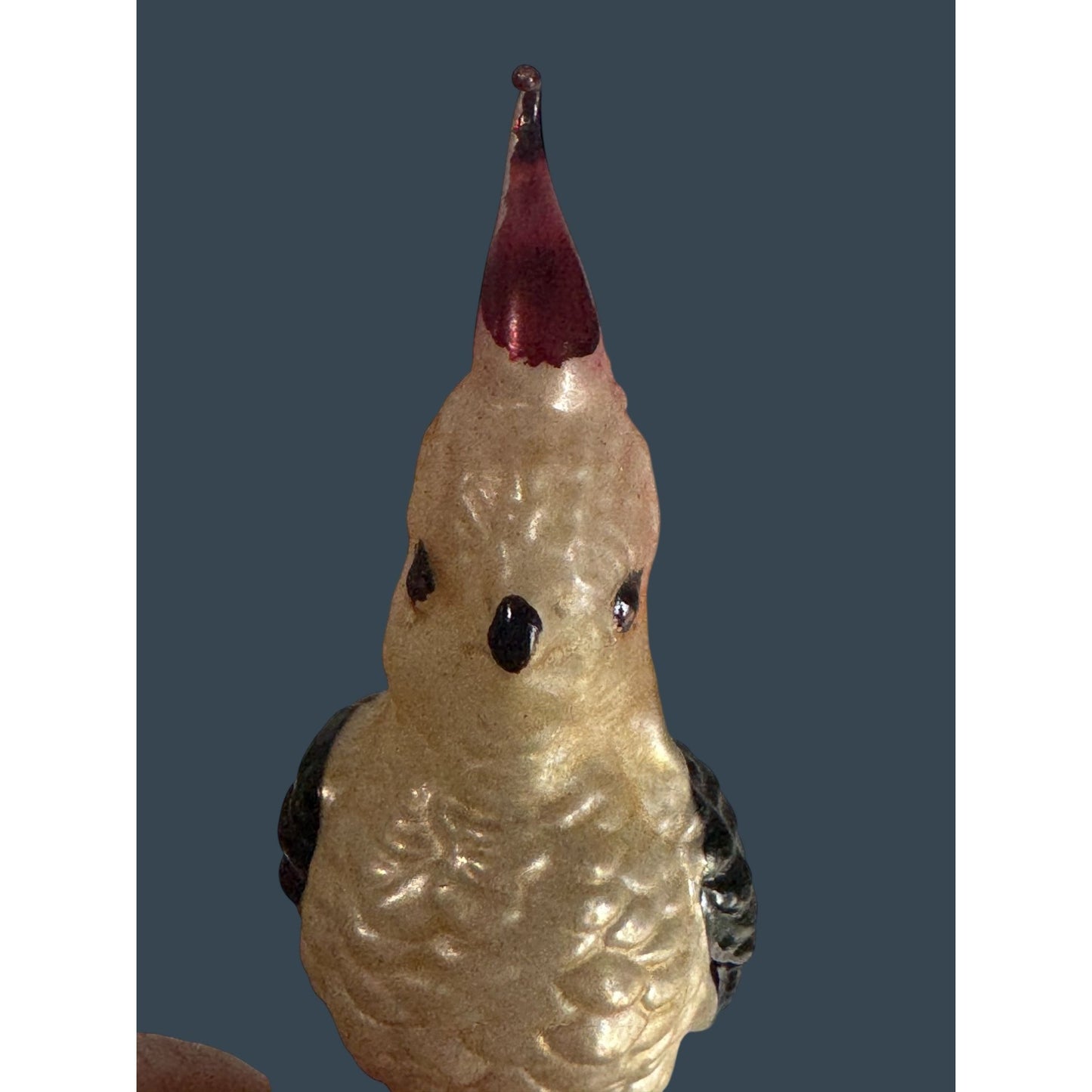 Vintage German Glass Cockatiel Clip Bird Ornament Spun Glass Tail Rare 6"