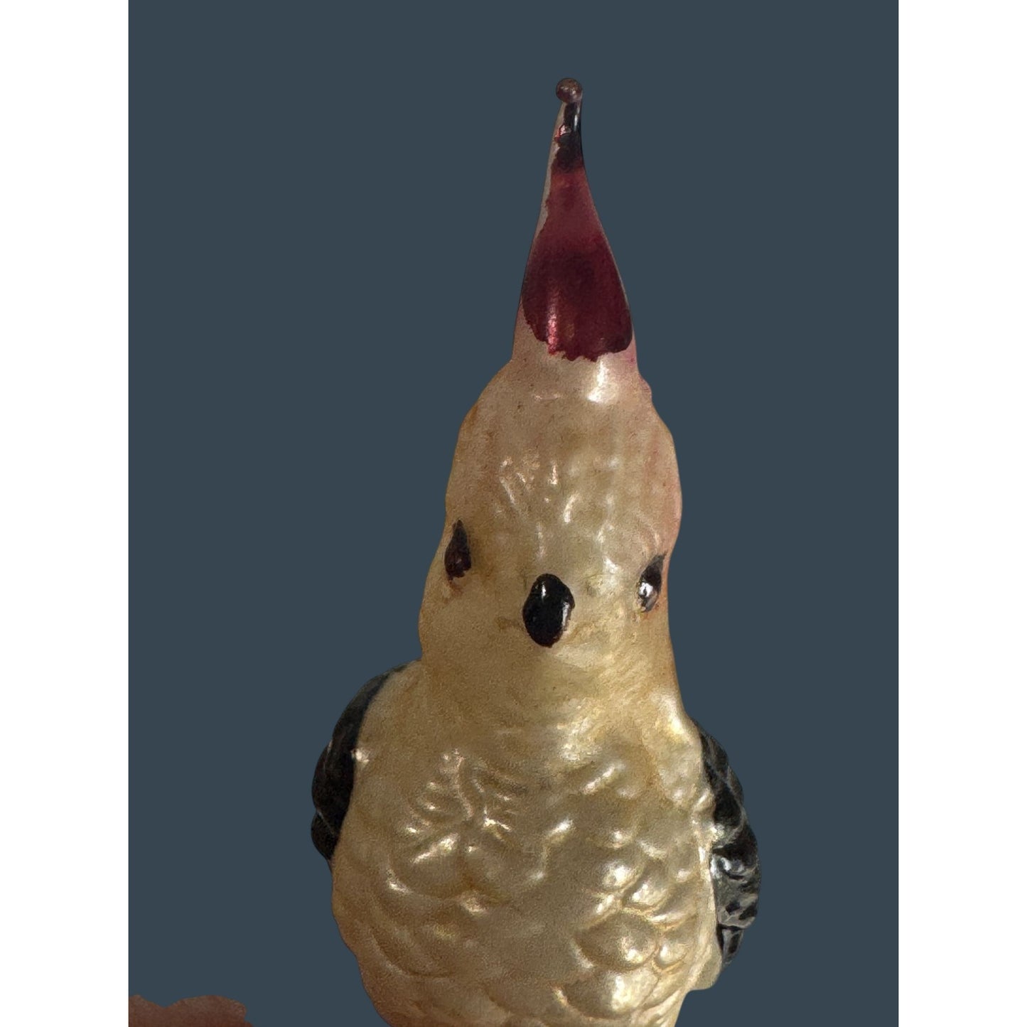 Vintage German Glass Cockatiel Clip Bird Ornament Spun Glass Tail Rare 6"