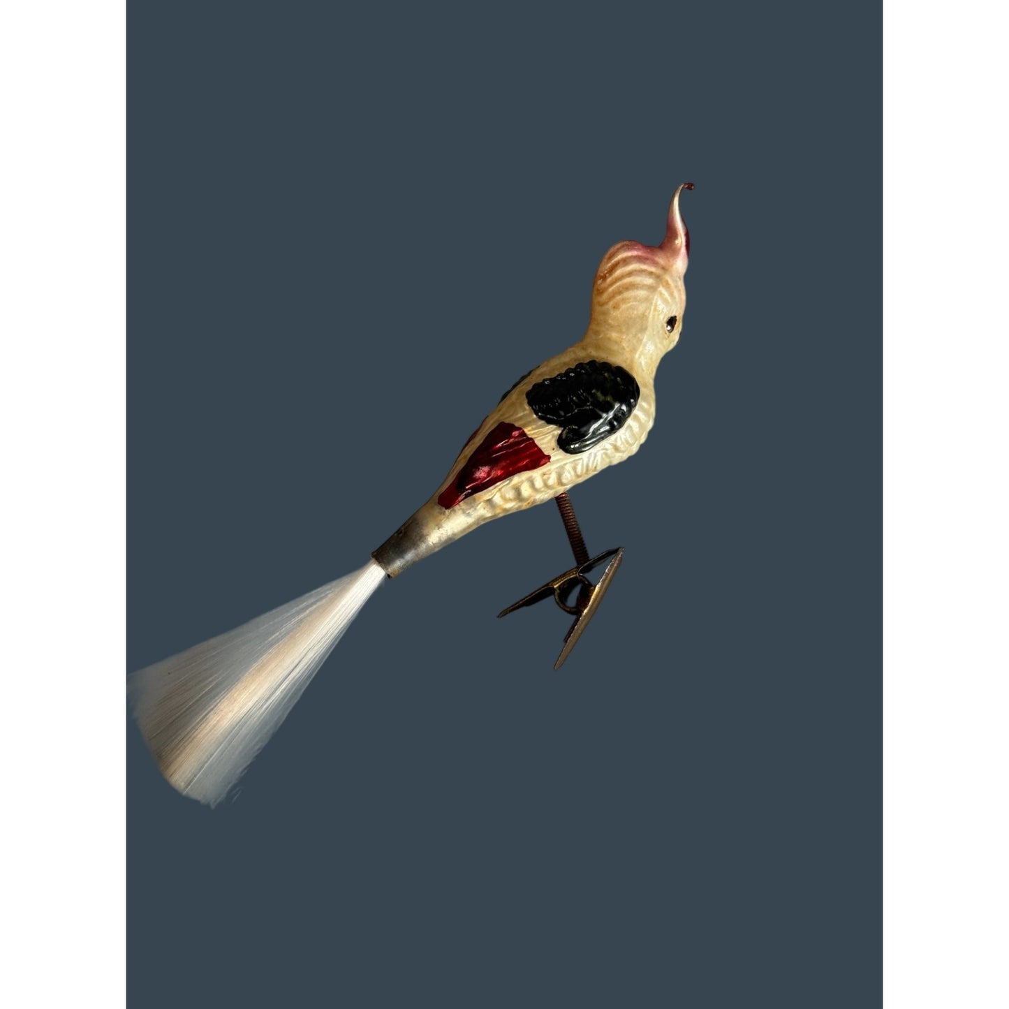 Vintage German Glass Cockatiel Clip Bird Ornament Spun Glass Tail Rare 6"