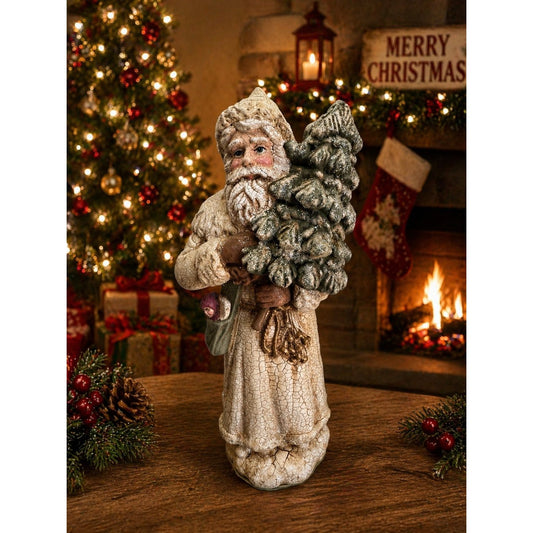 Vintage Style Crackle Finish Santa Bottle Brush Tree Rustic 12"