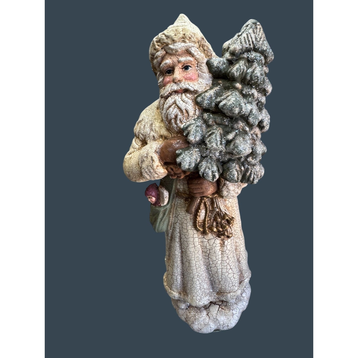 Vintage Style Crackle Finish Santa Bottle Brush Tree Rustic 12"