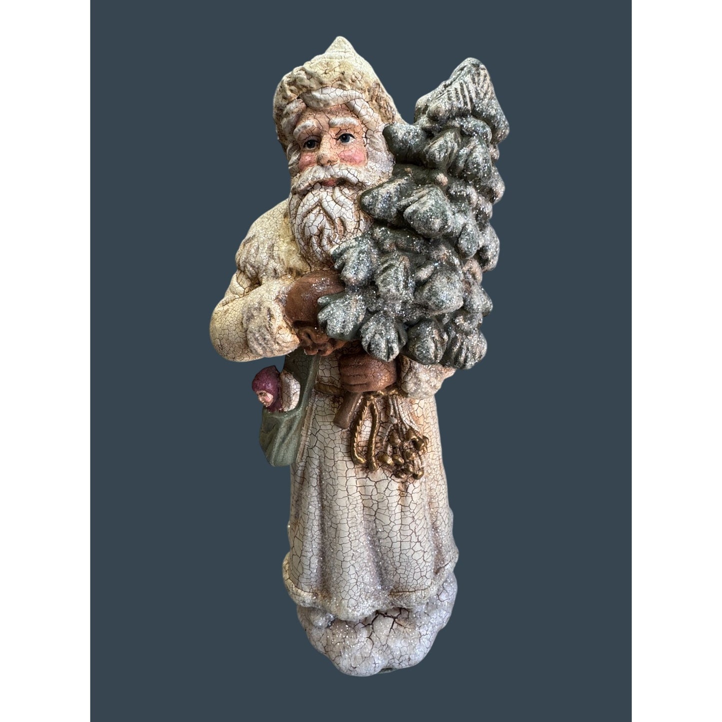 Vintage Style Crackle Finish Santa Bottle Brush Tree Rustic 12"
