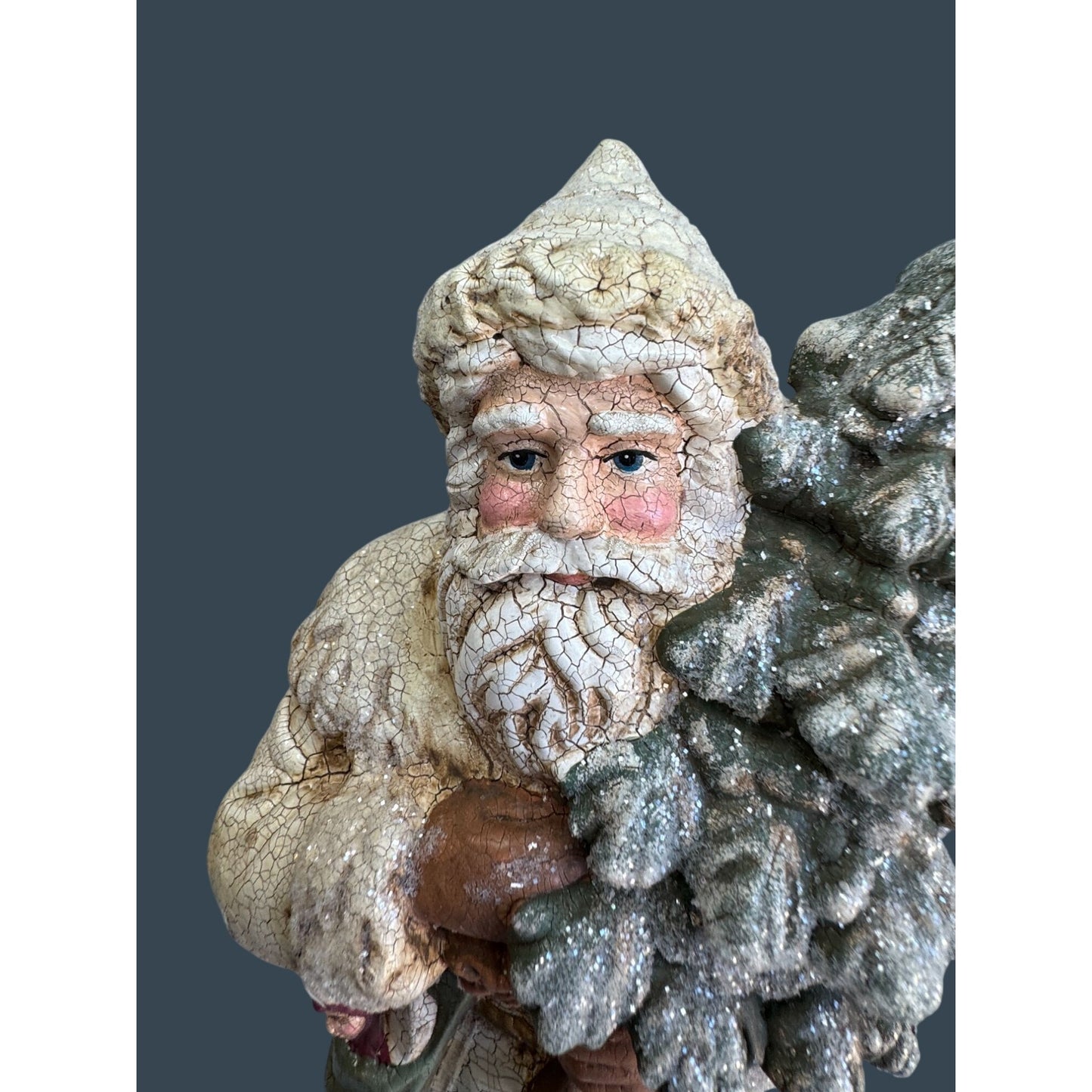 Vintage Style Crackle Finish Santa Bottle Brush Tree Rustic 12"