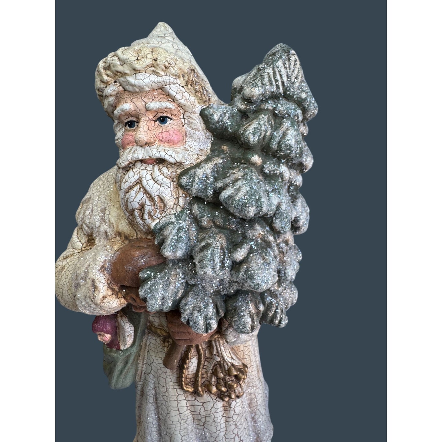 Vintage Style Crackle Finish Santa Bottle Brush Tree Rustic 12"
