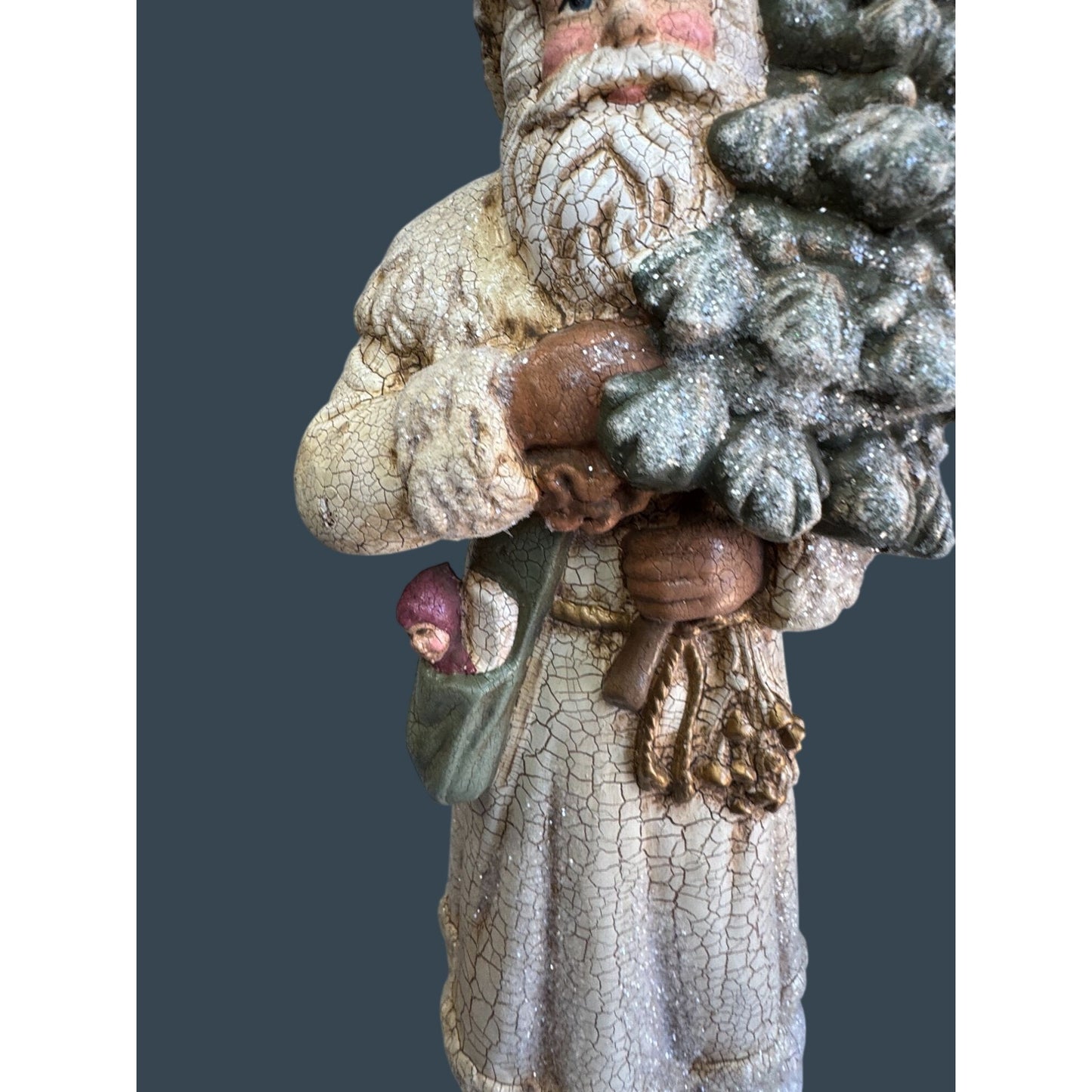 Vintage Style Crackle Finish Santa Bottle Brush Tree Rustic 12"