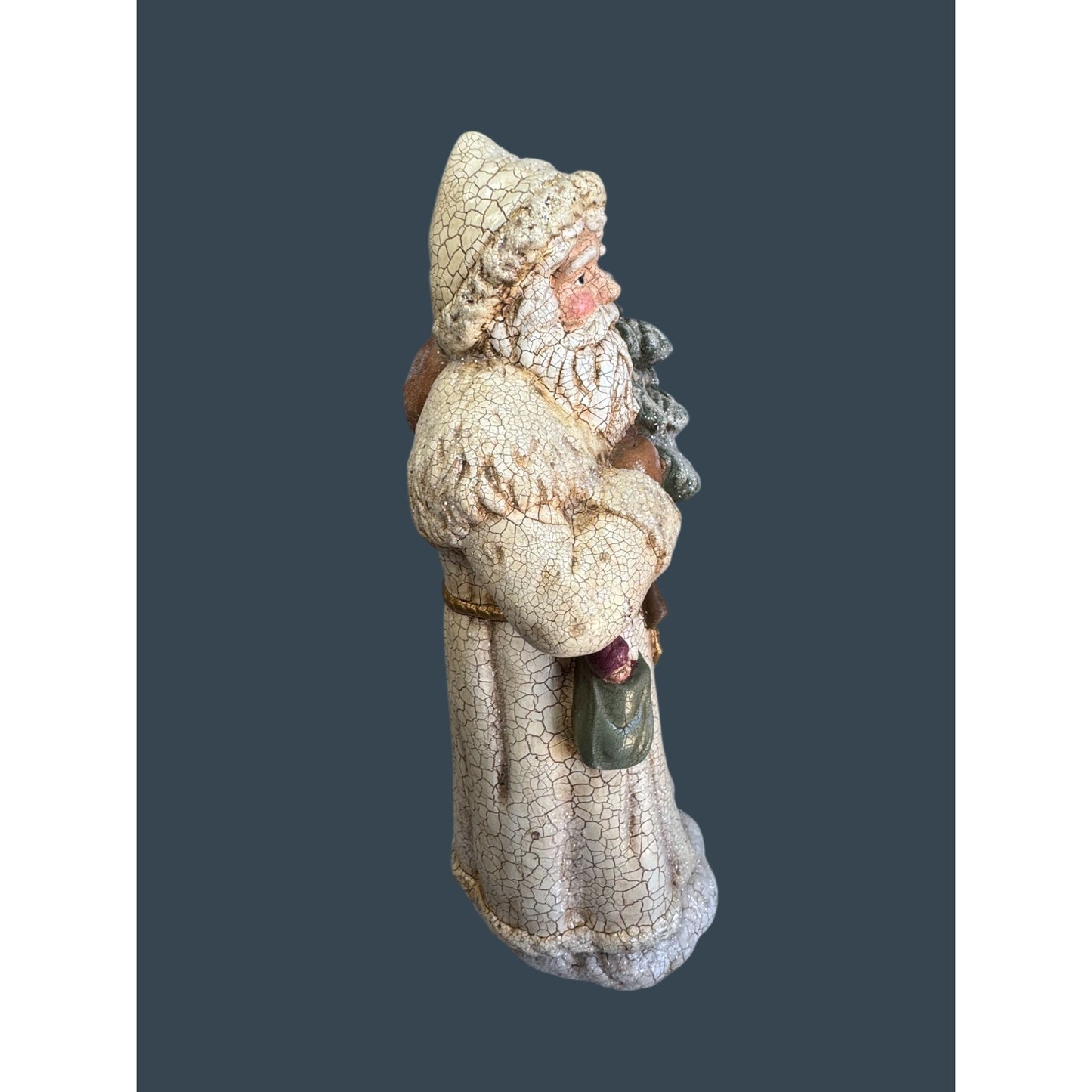 Vintage Style Crackle Finish Santa Bottle Brush Tree Rustic 12"