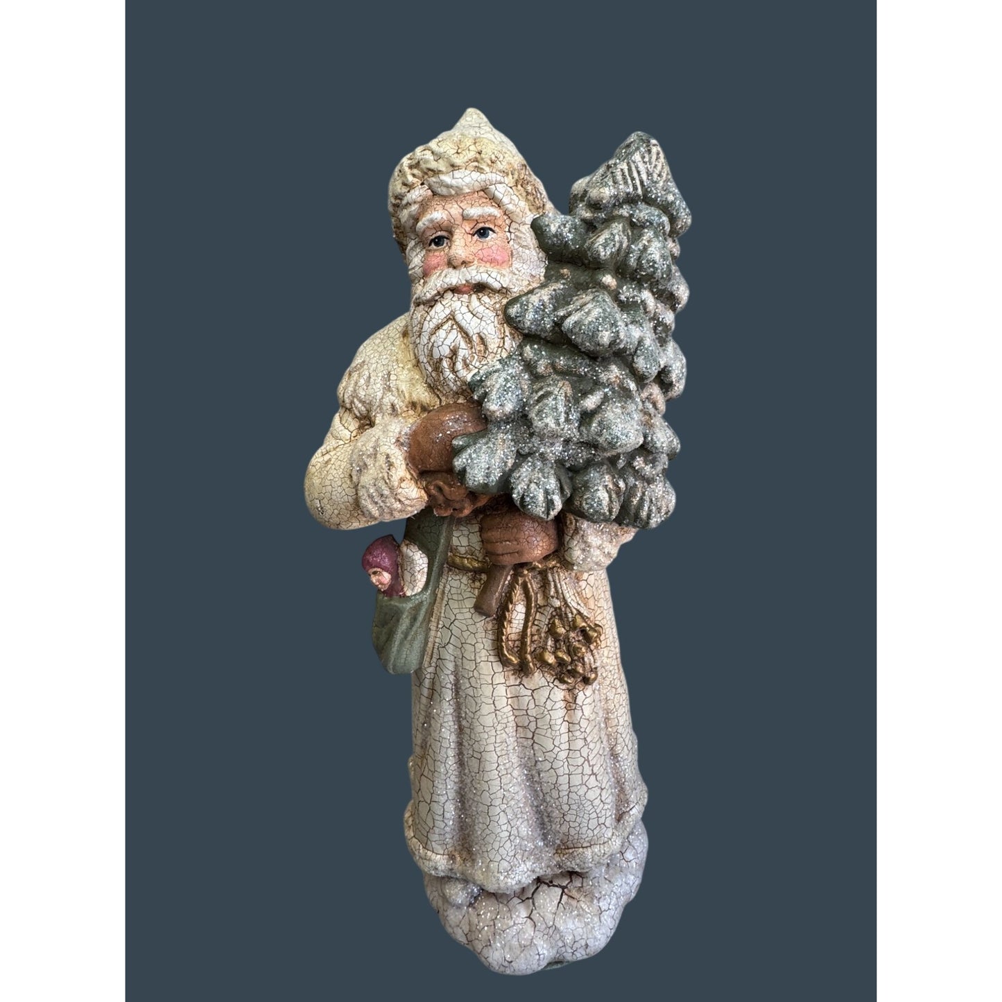 Vintage Style Crackle Finish Santa Bottle Brush Tree Rustic 12"