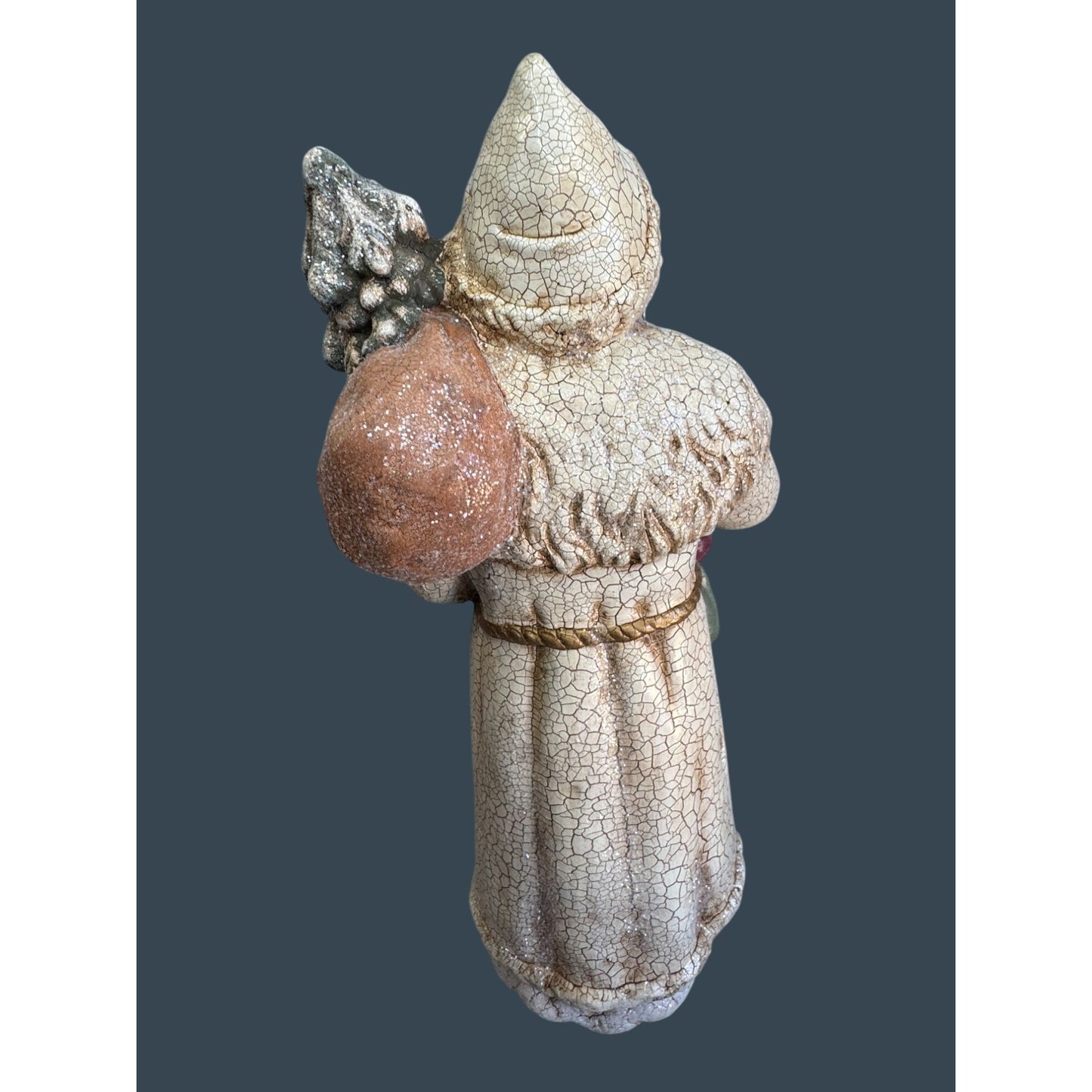 Vintage Style Crackle Finish Santa Bottle Brush Tree Rustic 12"