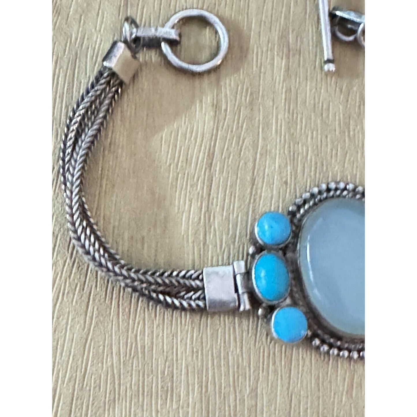 Vintage Sterling Silver Blue Chalcedony Turquoise Accents Southwestern Bracelet 7"