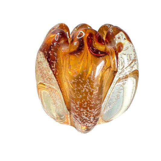 Stunning Tozai Home Amber Glass Bubble Vase Art Glass 5"