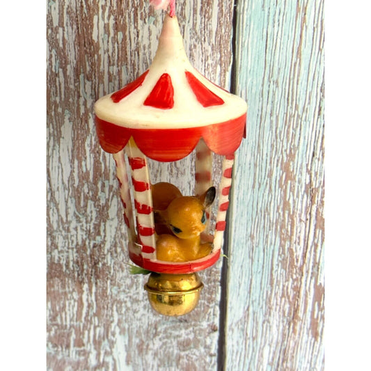 Vintage Plastic Deer Fawn Carousel Christmas Ornament C1950's