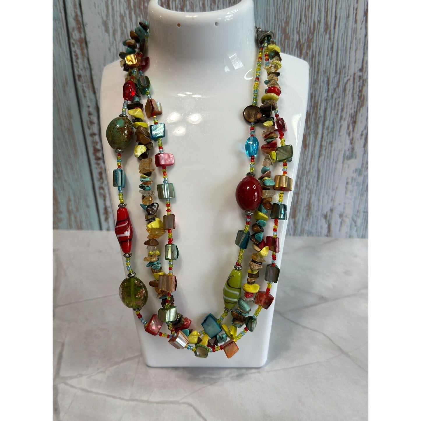 Southwestern Style Glass, Shell, & Porcelain Necklace designed by Trisha Waldren