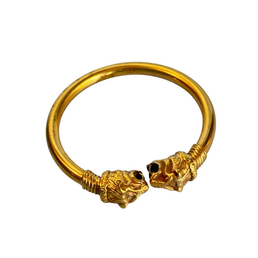 Gold-Toned Lion Head Cuff Bracelet With Intricate Detailing 7"