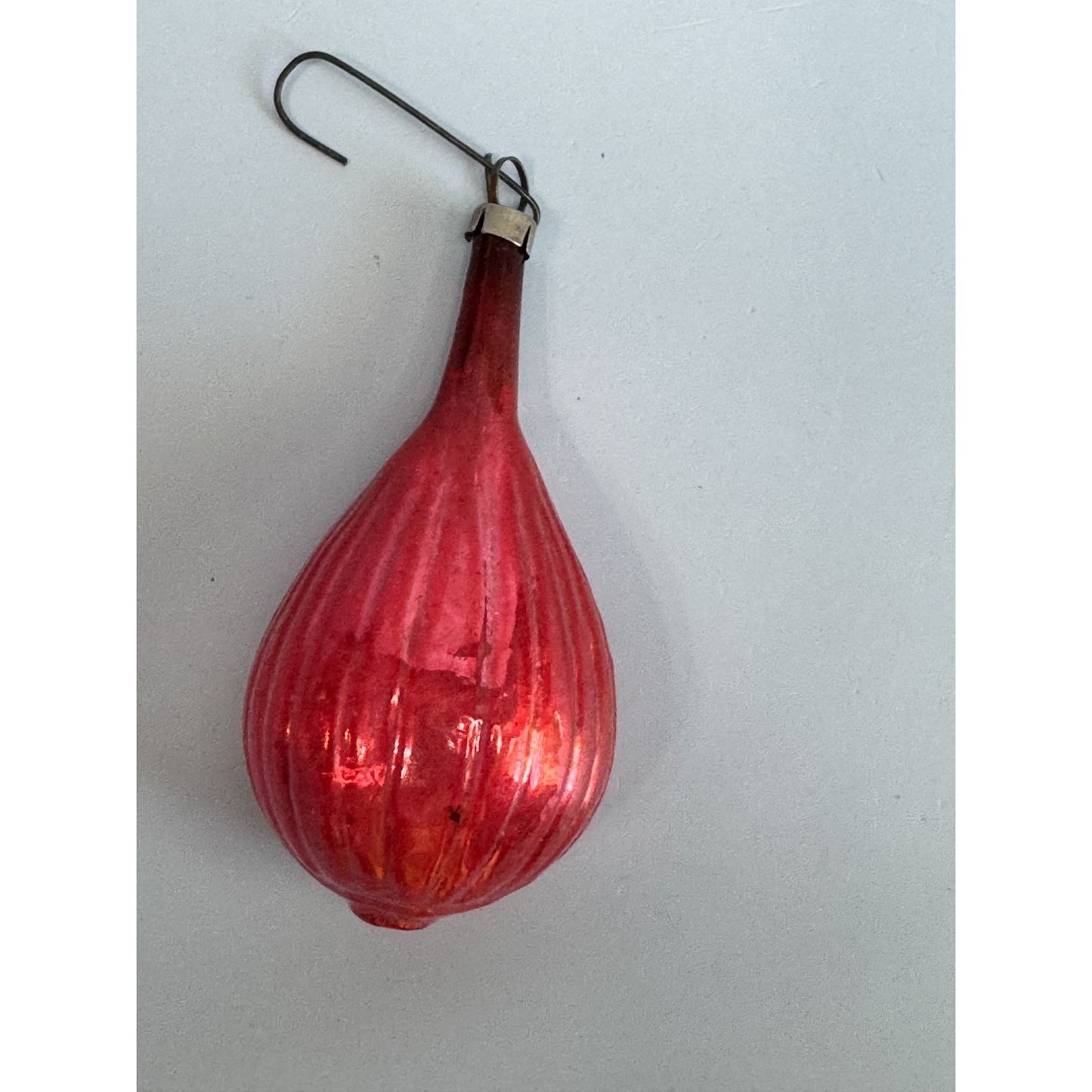Vintage Red German Blown Glass Mandolin Ornament 3.5" With Silver Detailing