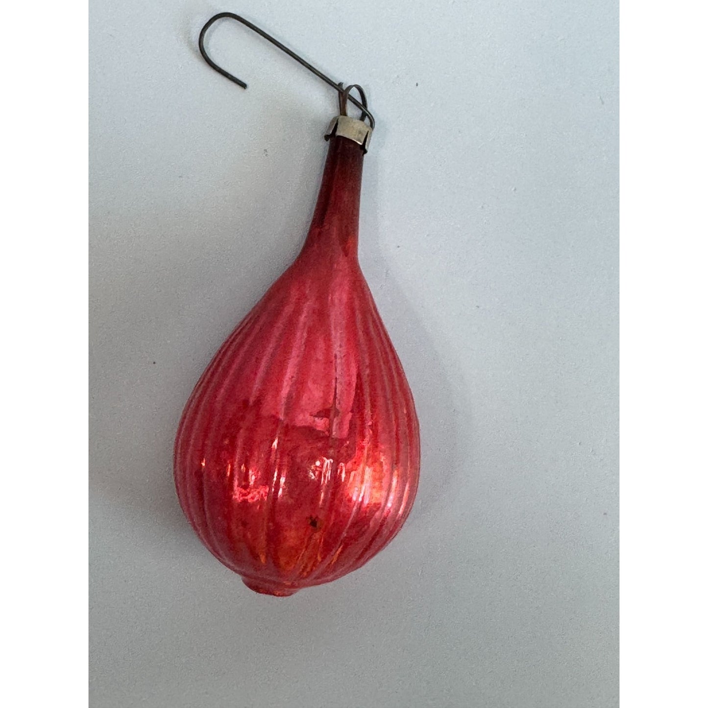 Vintage Red German Blown Glass Mandolin Ornament 3.5" With Silver Detailing