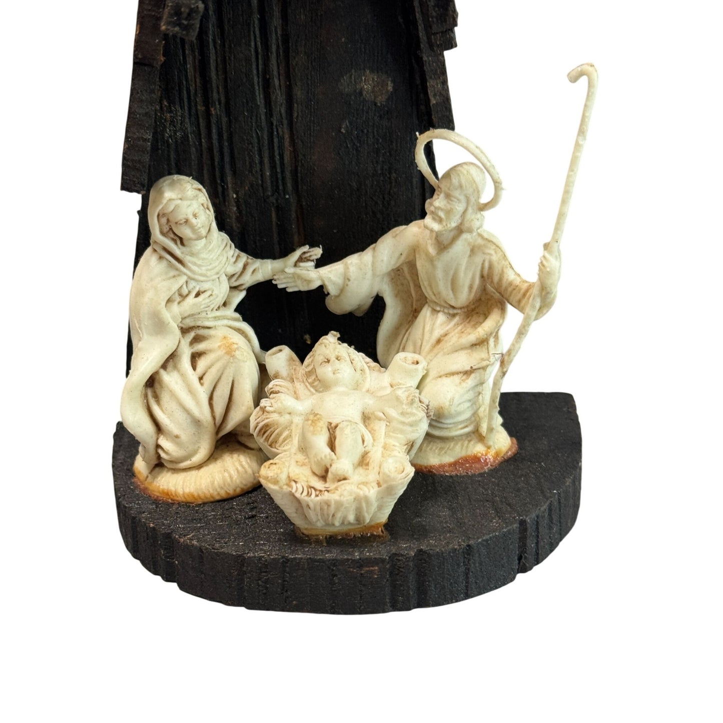 Vintage Resin Nativity Scene Italy 1960s-70s Black Wood Polymer Figures 10.5"
