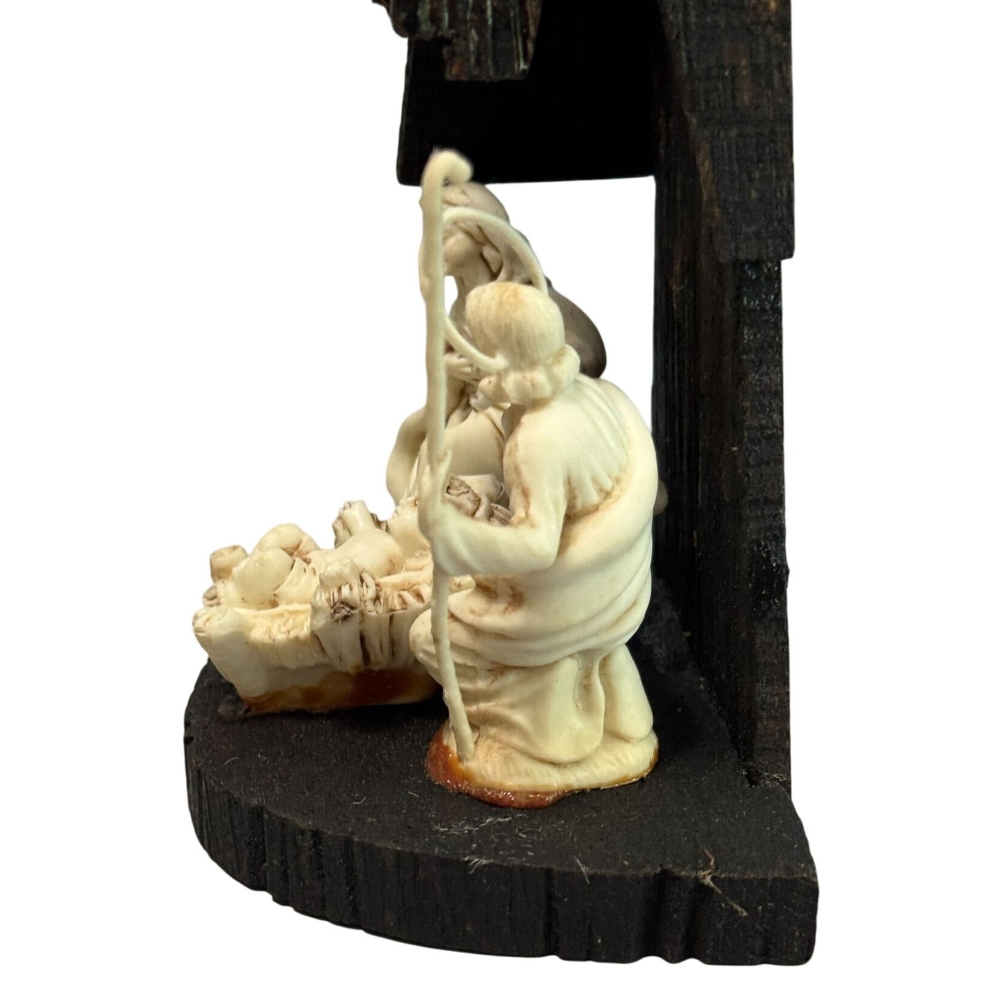 Vintage Resin Nativity Scene Italy 1960s-70s Black Wood Polymer Figures 10.5"