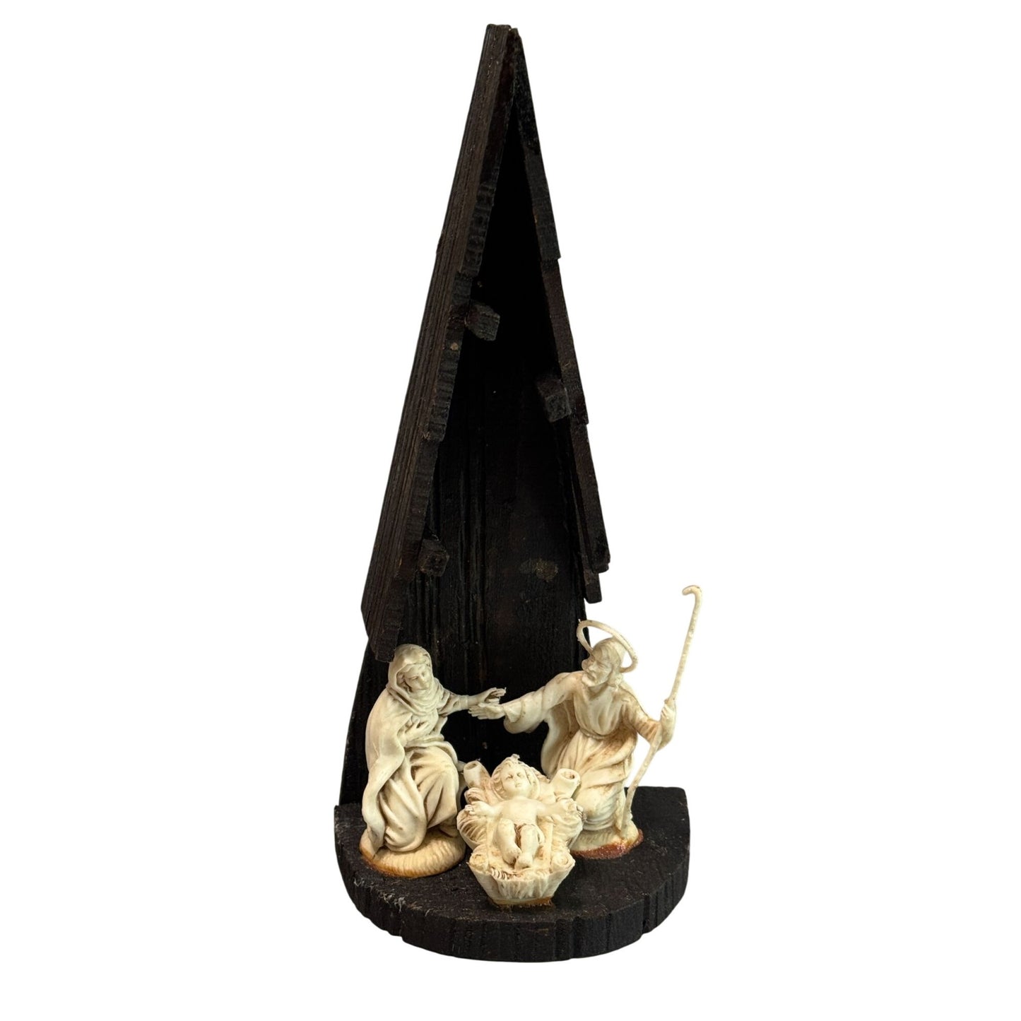 Vintage Resin Nativity Scene Italy 1960s-70s Black Wood Polymer Figures 10.5"
