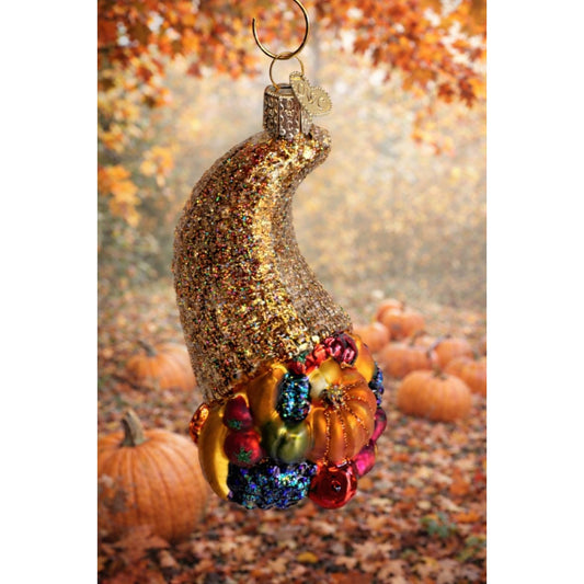 Old World Christmas Glitter Cornucopia Horn Of Plenty Ornament Box Tag 4.5"