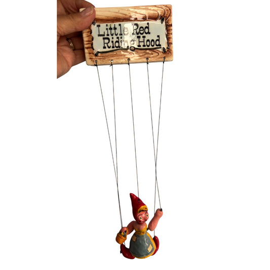 Vintage Little Red Riding Hood Marionette Ceramic Plaque Paper Mâché Puppet
