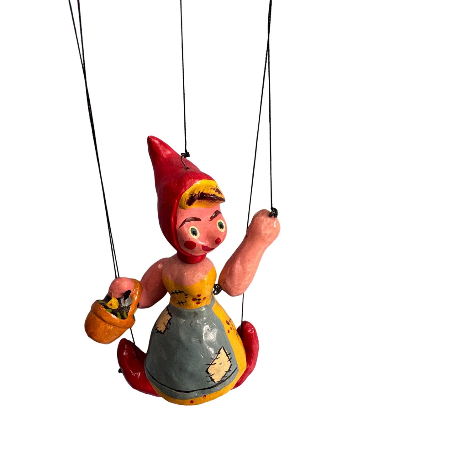 Vintage Little Red Riding Hood Marionette Ceramic Plaque Paper Mâché Puppet